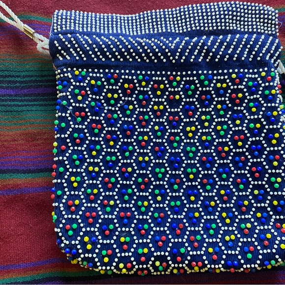 VTG 60’s Reversible handmade Candy dot Beaded handbag. Wristlet Sack Bag. USA - Picture 7 of 14
